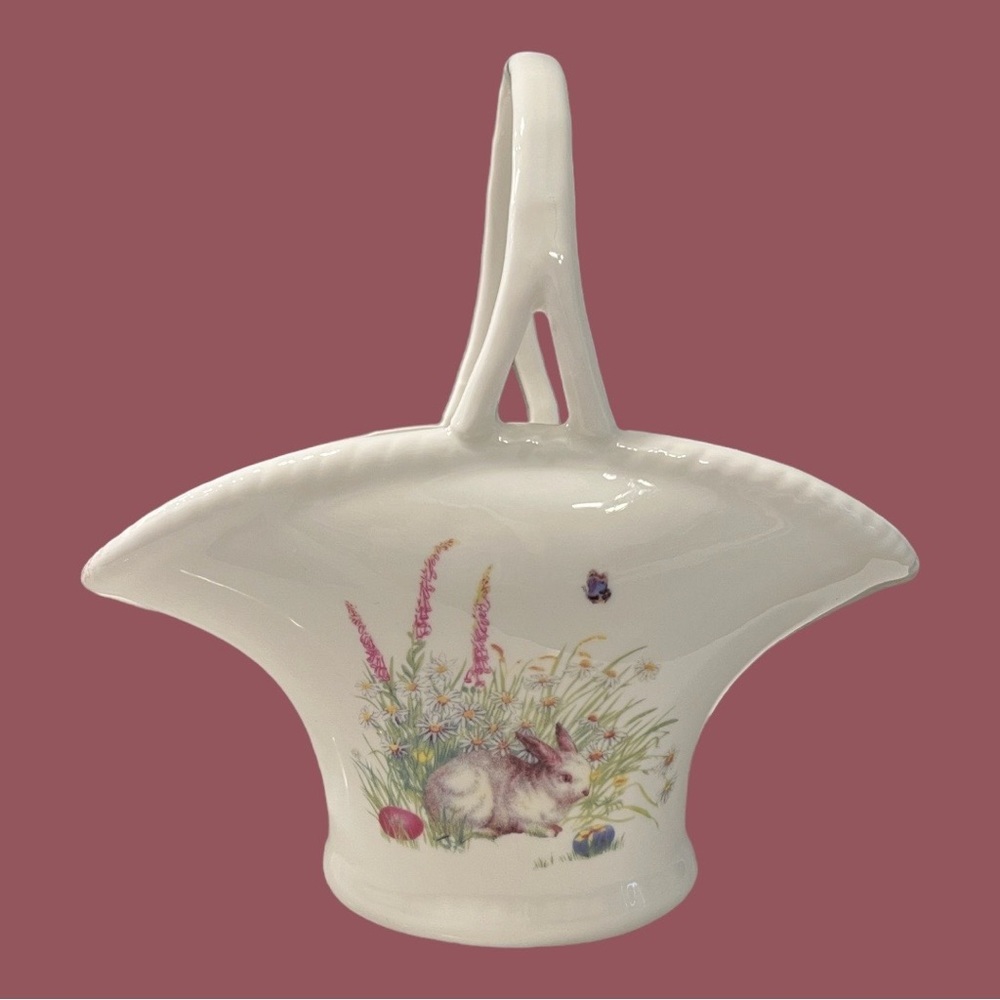 Bunny Glazed Ceramic Basket Grace Tea Ware Easter Rabbit in the Garden Spring